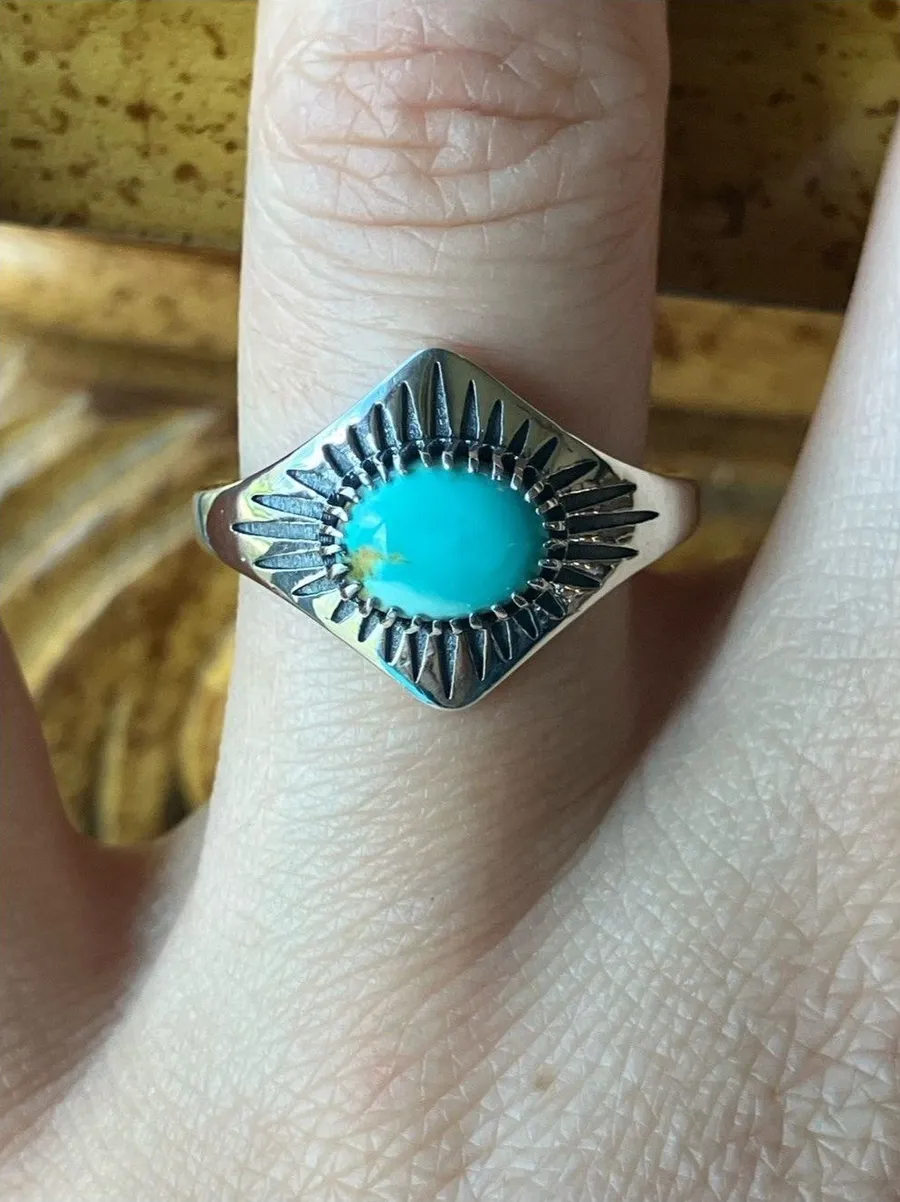 Natural Royston Turquoise Sterling Silver Ring Size 7