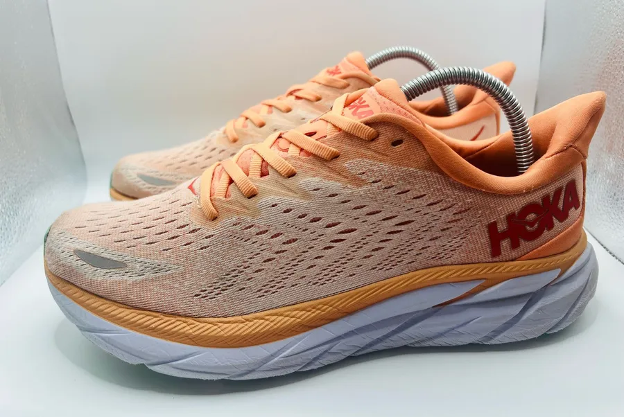 Hoka One One Clifton 8 Womens Size 9.5B Running Shoes Sneakers Cantaloupe Orange