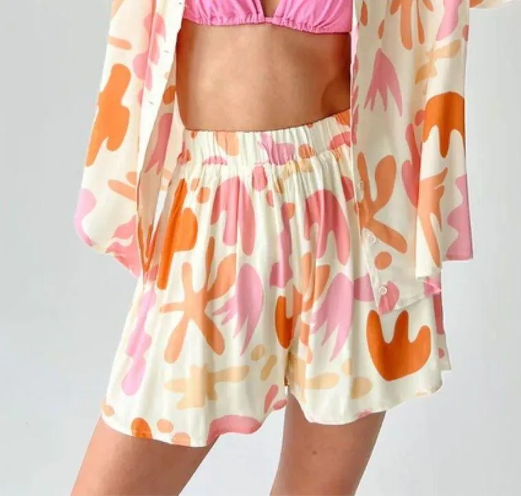 Jackson Abstract Splattered Print Elastic Waist Pull On Shorts 8