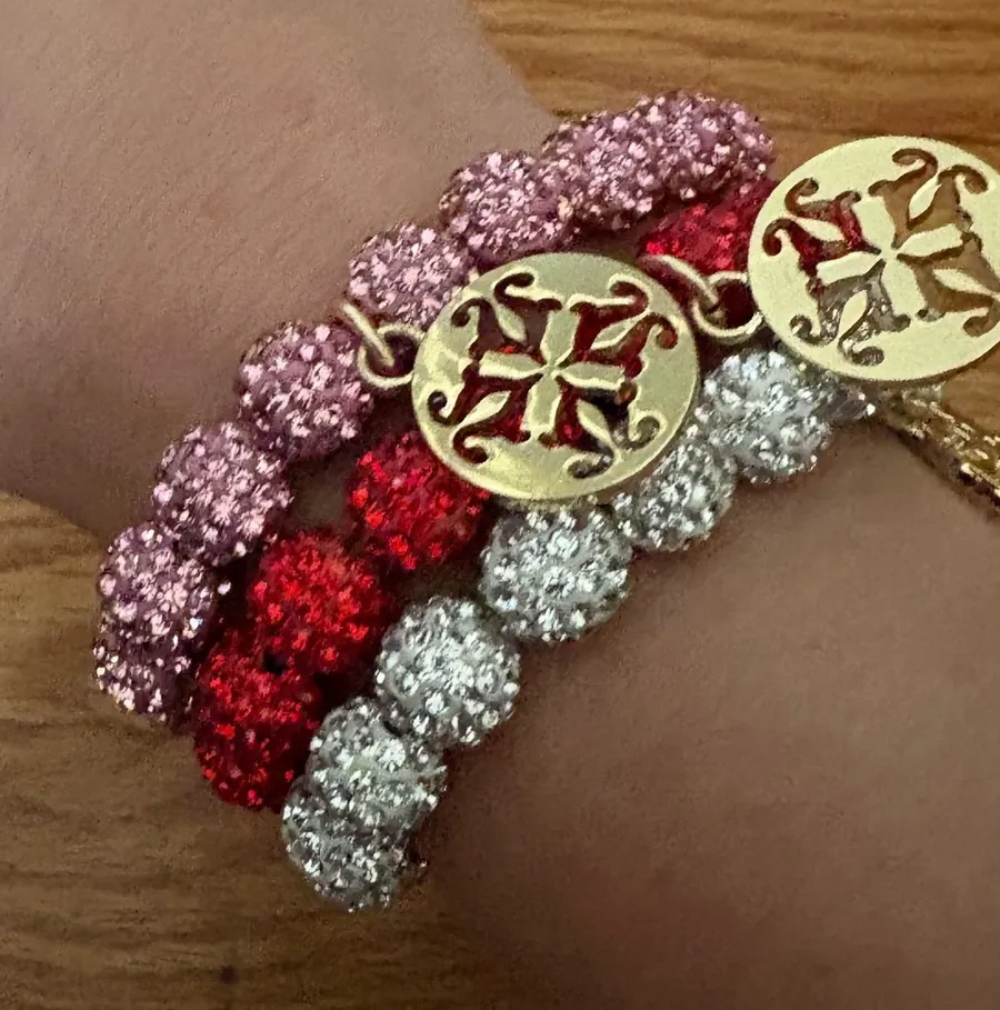 Rustic Cuff Pave Disco Ball Stretch Bracelets Matching Dangle Bead Ring Sparkly