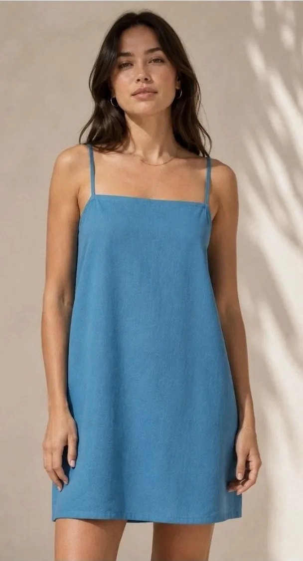 Vitamin A Women's Linen Jade Mini Swim Cover Up Dress Blue Size Small