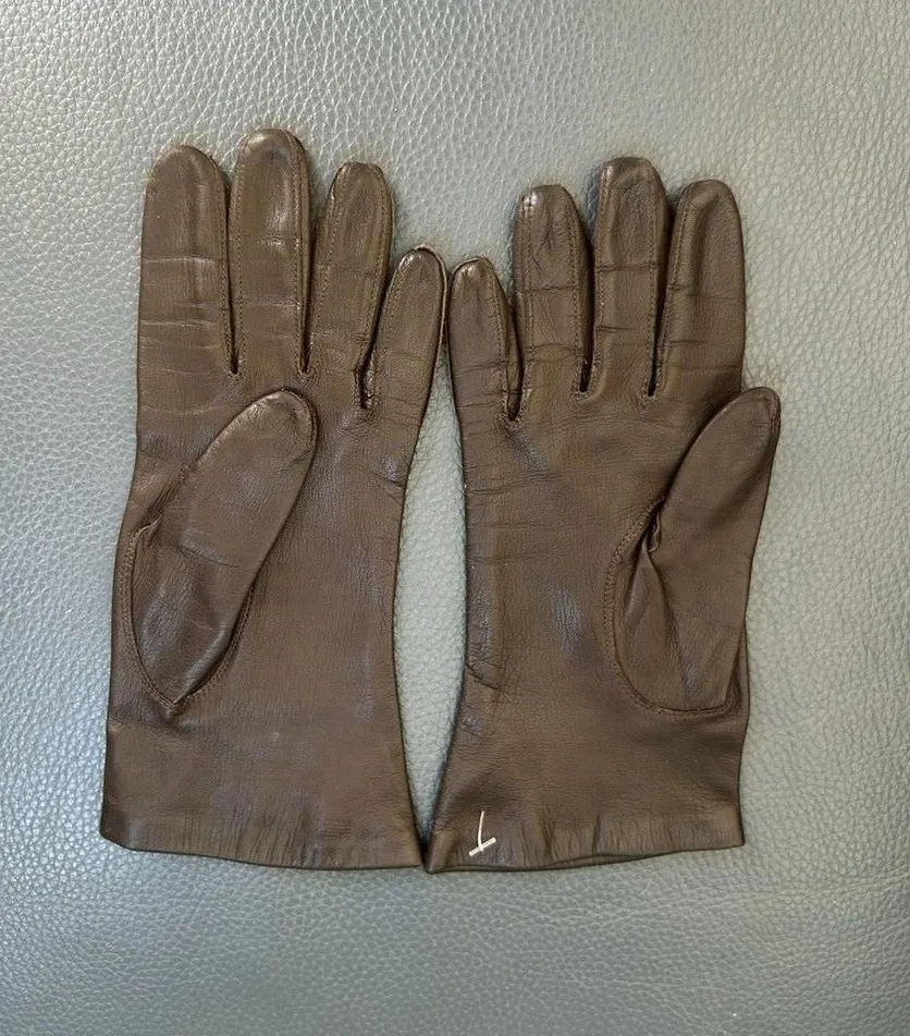 Vtg Kislav Glacé Sz 7 Brown Leather Gloves France