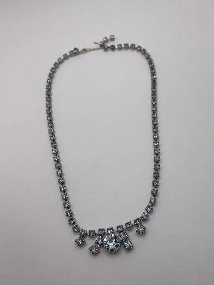 Women’s Silver Tone Blue Rhinestone Costume Necklace
