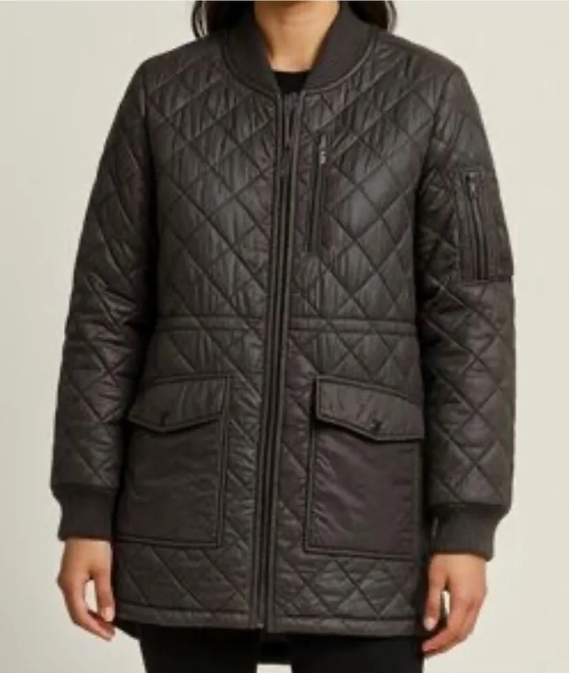 French Connection black puffer longline bomber jacket size M