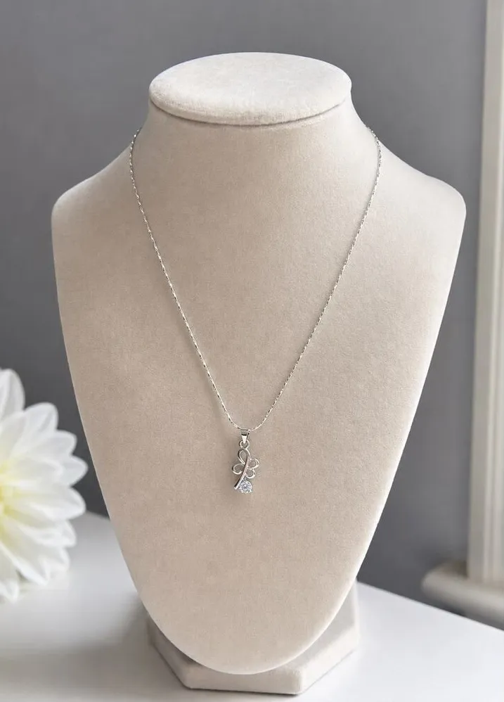 Silver Clover Pendant Necklace Dainty Minimalist Lucky Charm Jewelry
