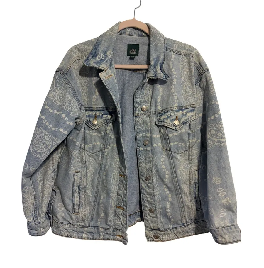 Wild Fable Denim Jacket Paisley Bandana Light Blue Oversized Trucker Medium