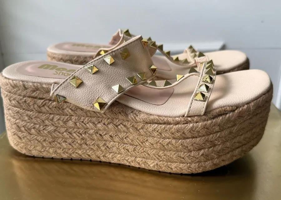 Studded Beige Platform Sandals Size 6