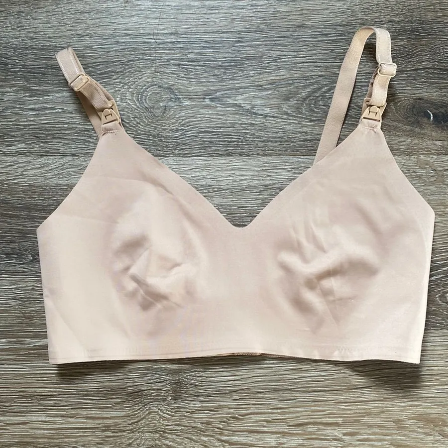 HOFISH Nursing Bra Breastfeeding, Wireless V Neck Maternity Women Pregnancy Tan