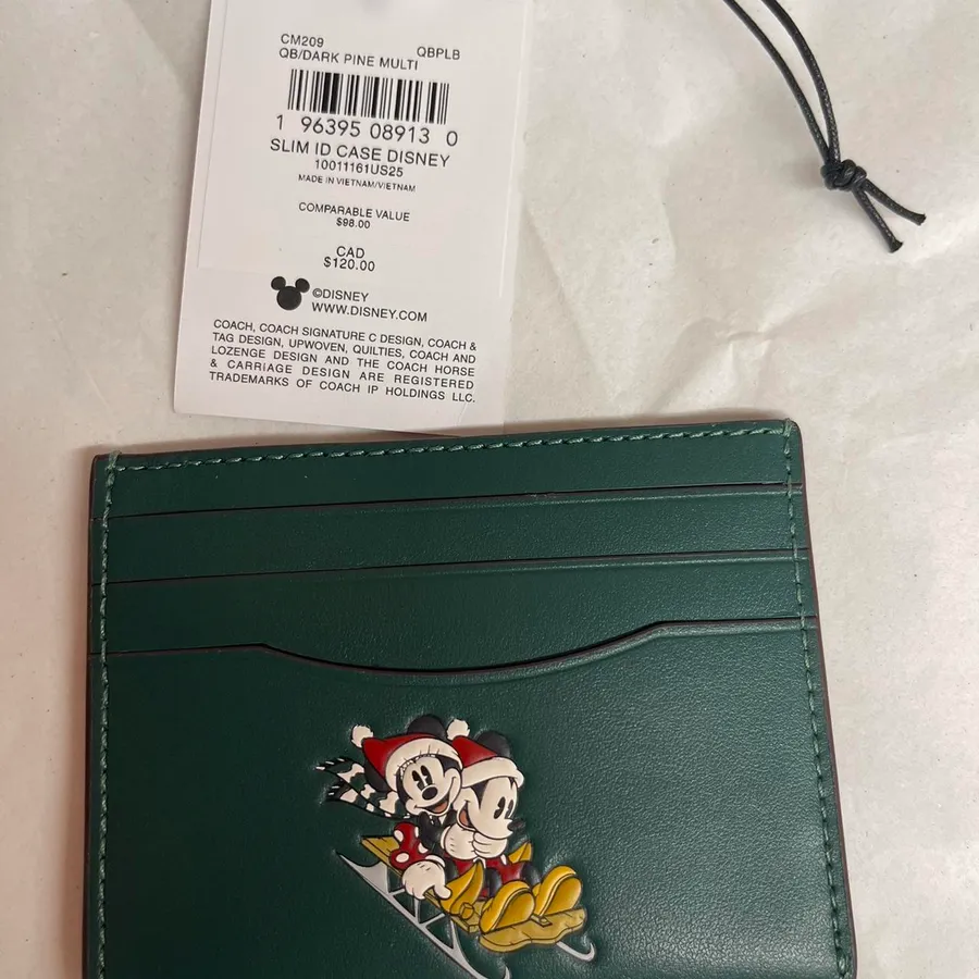 Coach Dark Pine Disney X Slim Id Card Case With Winter Motif