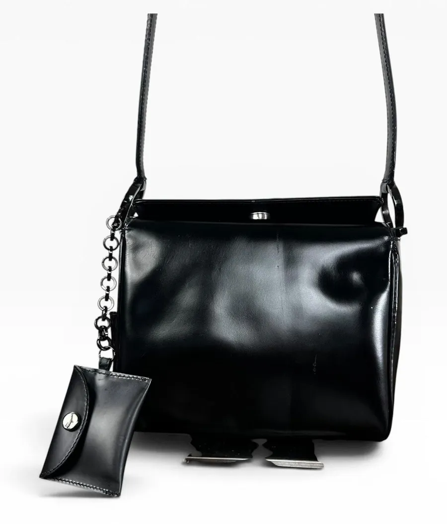 Salvatore Ferragamo Shoulder Bag Small Black Leather Italy Coin Purse