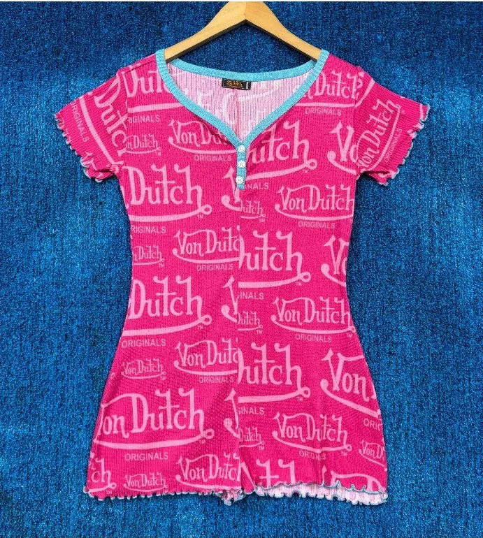 Von Dutch Originals All Over Ribbed Womens Pajama Romper L