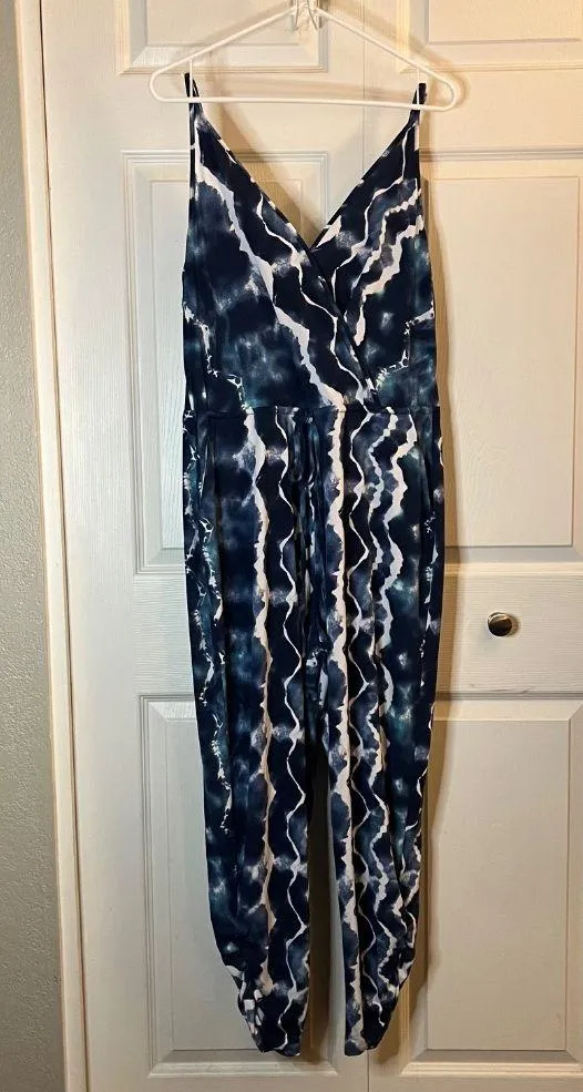 BCBGeneration Blue Tie-Dye Print Jumpsuit Size L