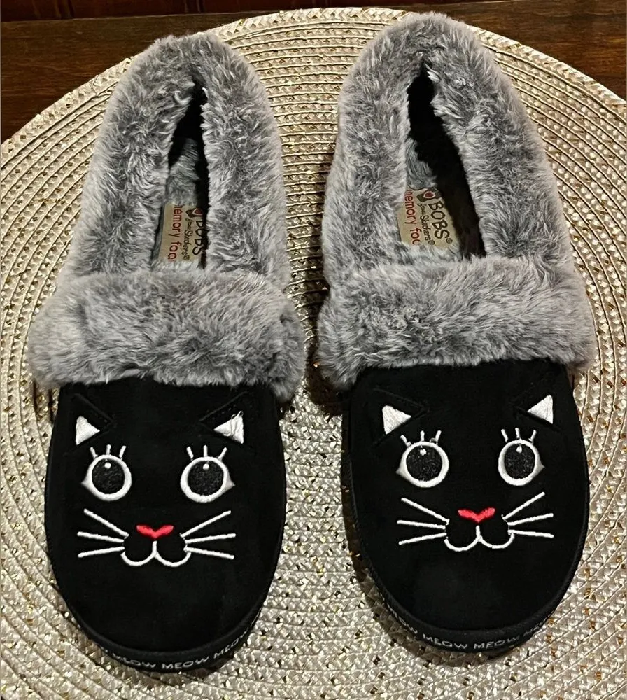 Skechers Bobs Cozy Kiss Meow Pjs Womens Memory Foam Slip-On Slippers Size 6