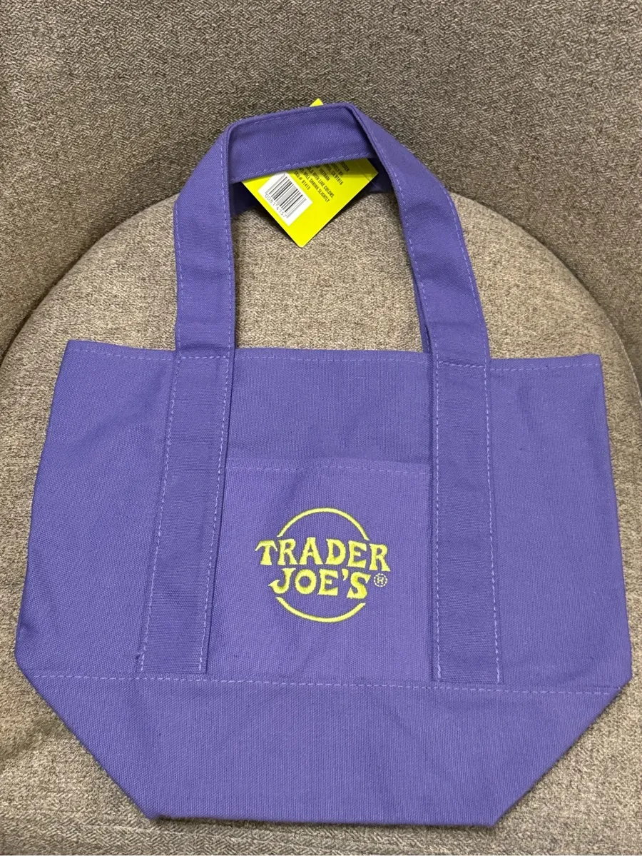 Trader Joe's Solid Purple Mini Canvas Halloween Fall Trick or Treat Tote Bag Green