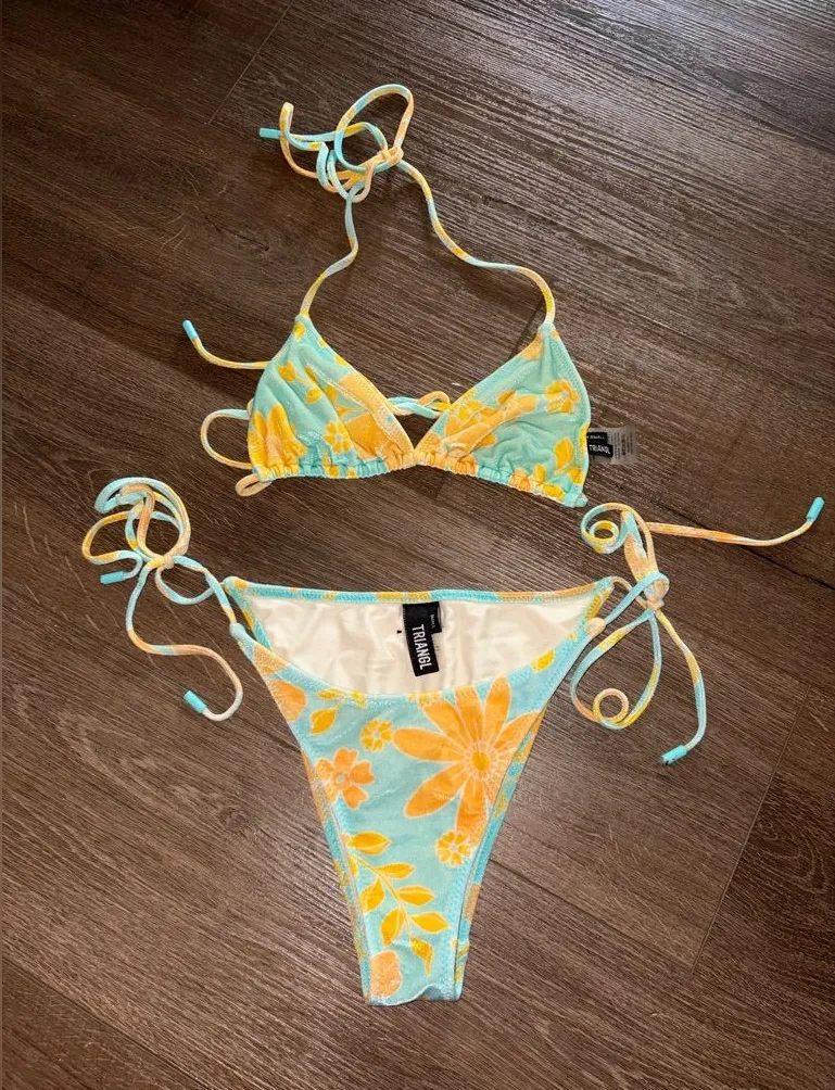 Triangl Swimwear Aqua & Yellow Floral Tie Bikini