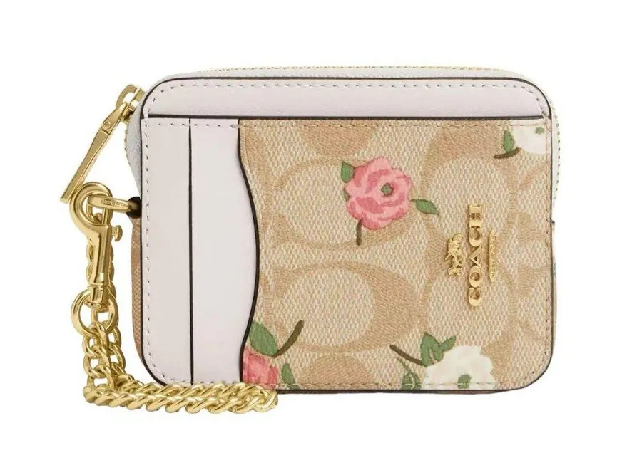 NWT Zip Card Case In Signature Canvas With Floral Print