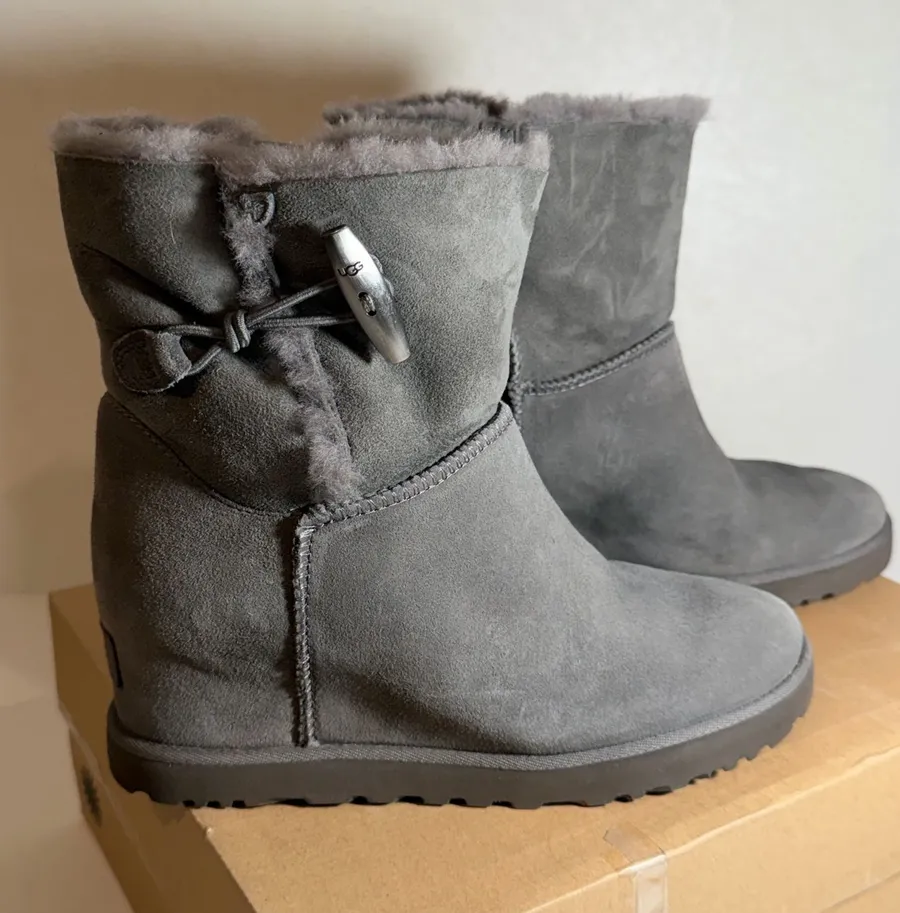 UGG Gray Suede Shearling Ankle Booties