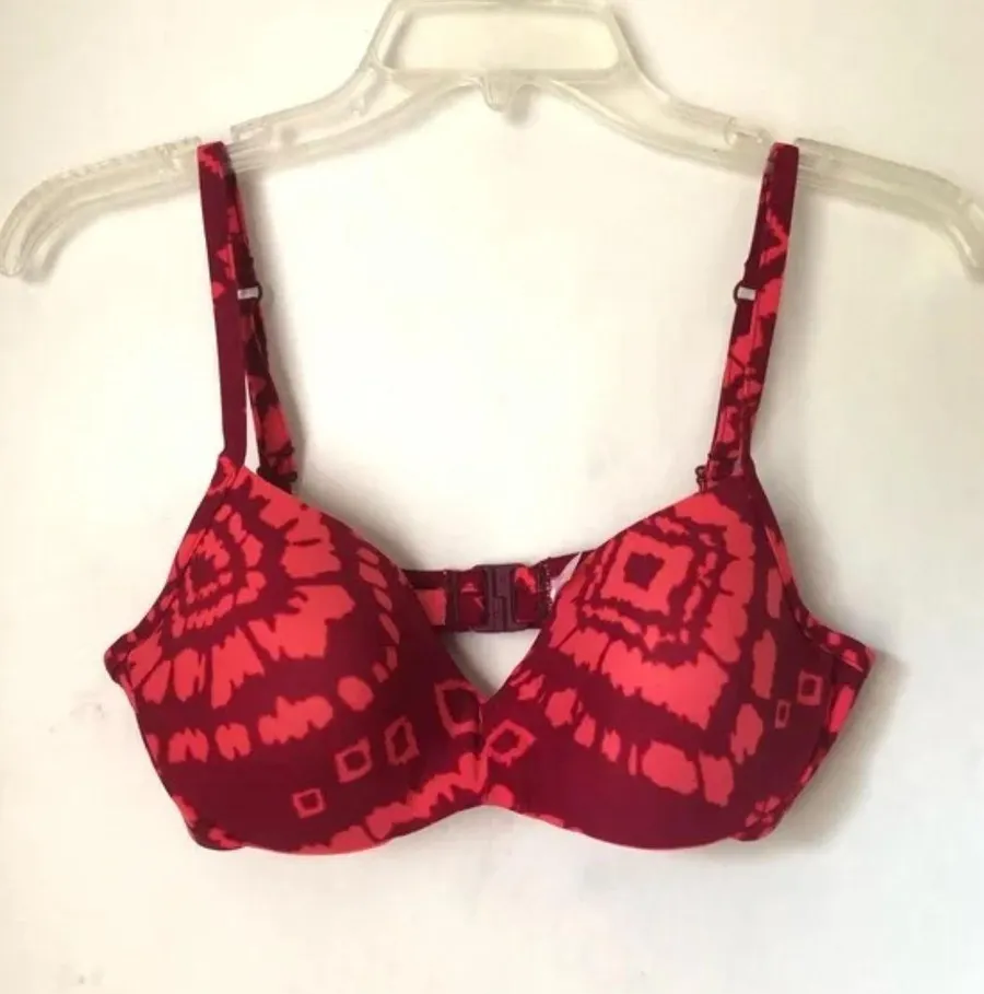 Vintage Y2K Underwire Red Pink Tie Dye Bikini Top 34C