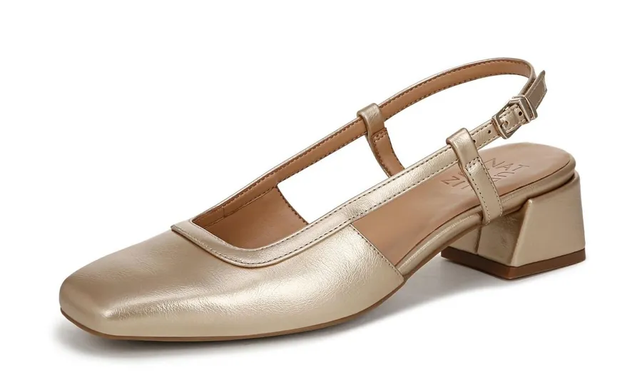 Naturalizer Womens Harper Pump Gold Metallic Square Toe Block Heel Slingback 9