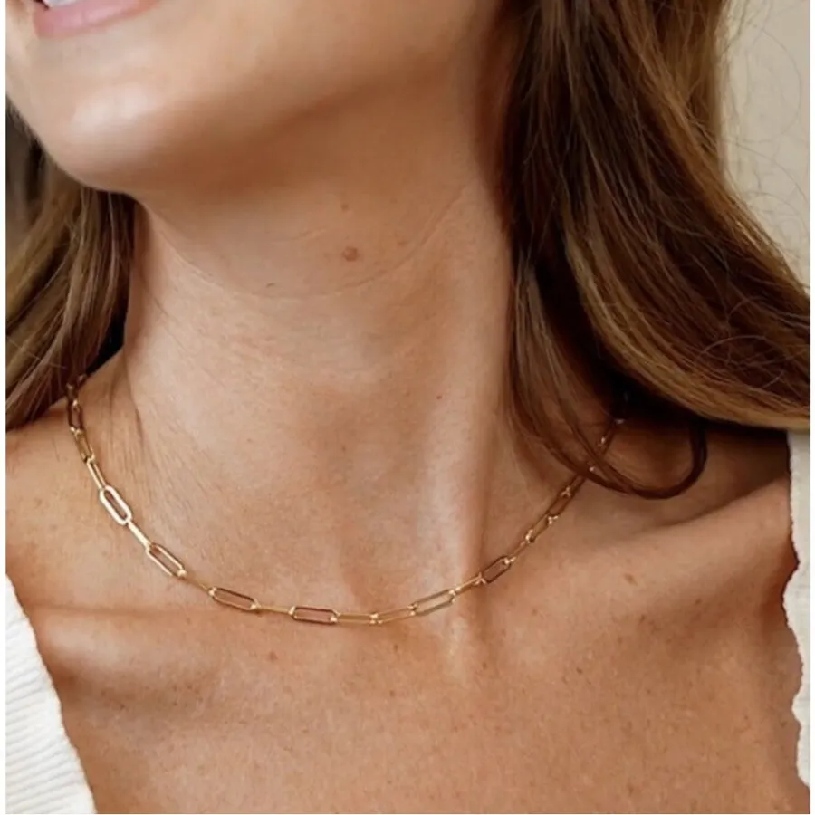 Stainless Steel Paper Clip Necklace Charm Pendant Holder Silver Plated Unisex Gold