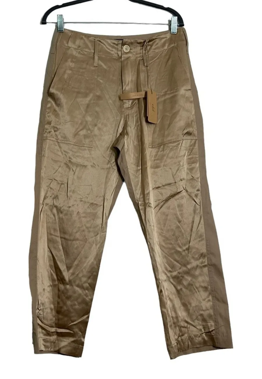 NWT Jejia Silk & Cotton Blocked Shiny Light Tan Pants 40/4