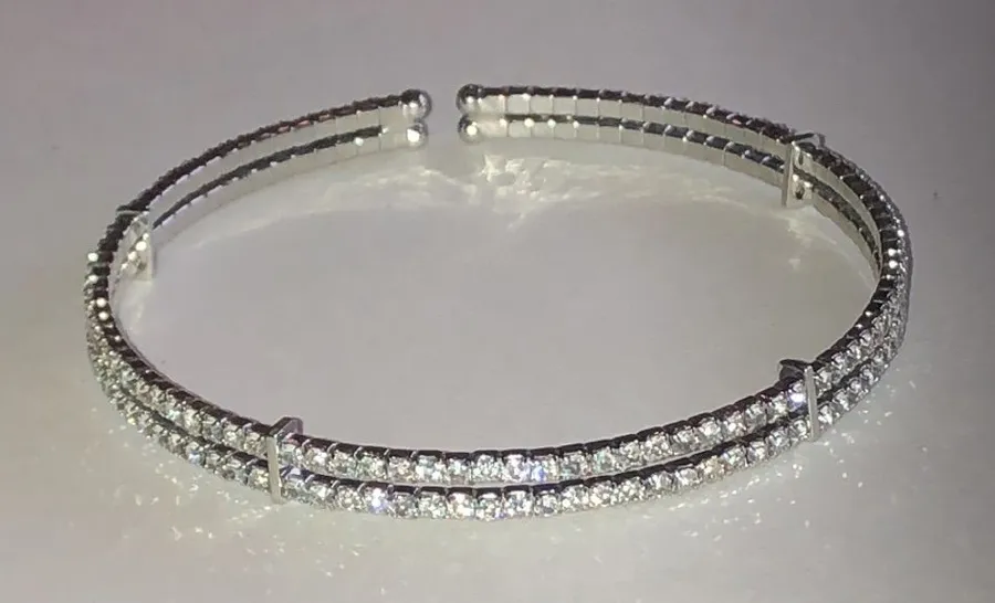 Classic Silver Tone Double Row Crystal Bracelet