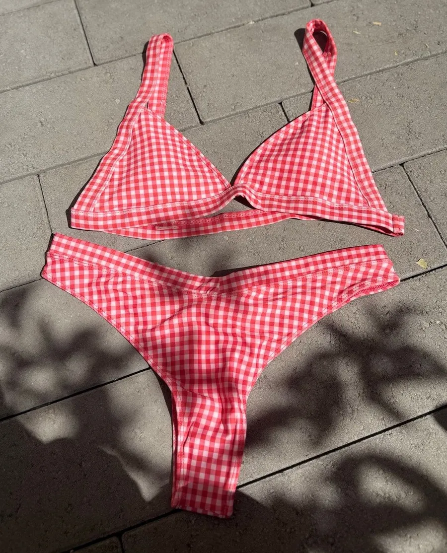 Double Zero Red Gingham 2 Piece Bikinis Set Cottagecore Fairy Milkmaid Beach