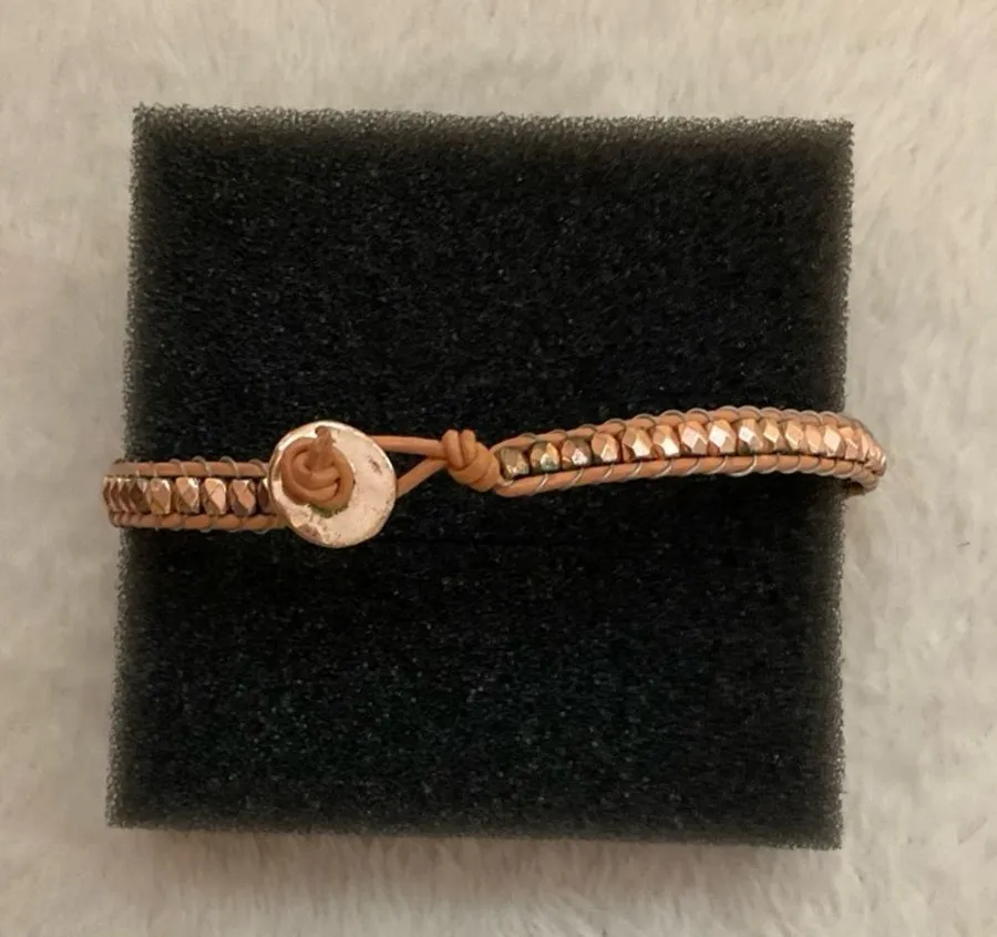 Rose Gold Faceted Bead Stretch Bracelet for Women Pink