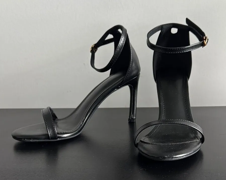 Elegant Black Ankle Strap Heels Sz 37/6.5