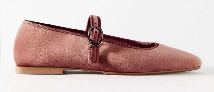NWT Zara sz 10 Velvet Dusty Rose Mary Jane Flat Sqaure Toe Buckle Preppy Minimal