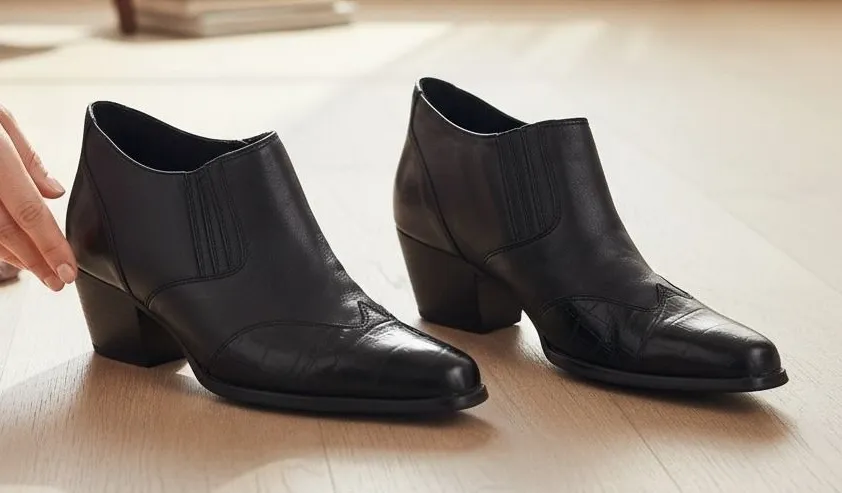 Coldwater Creek Black Leather Croc Embossed Pointed Toe Cone Heel Booties 9.5M