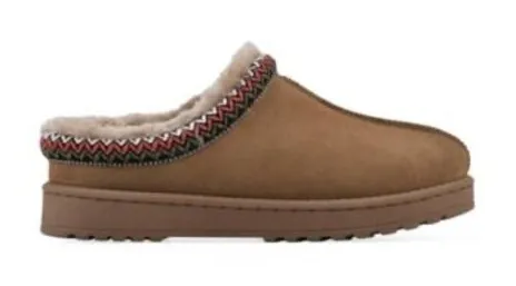 White Mountain Womens Size 10 Chestnut Suede Faux Fur Lined Slippers Pink Trim