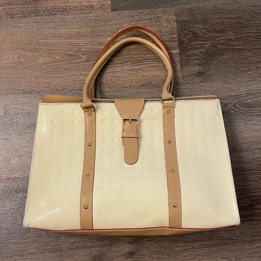 Arcadia Bags patent leather embossed top handle bag made in Italy Yellow