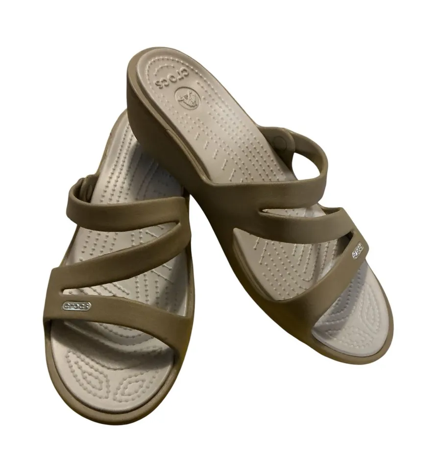 Crocs wedge strappy slip on sandals