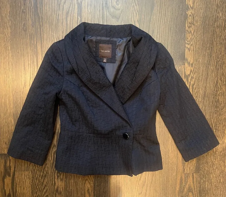 Vintage Y2K The Limited Black Textured Cropped Blazer Shawl Collar 2000s | XS
