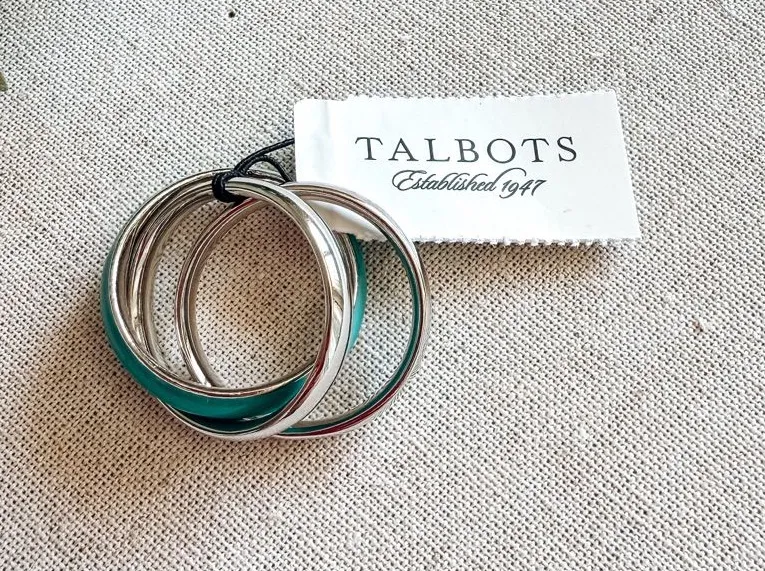 Talbots Dark Aqua Scarf Ring Set Silver Tone 4-Piece Accessory NWT