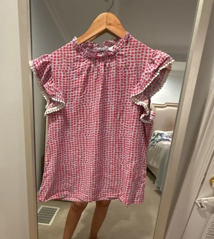 THML Ruffle Sleeve Blue and Red Polka Dot Blouse