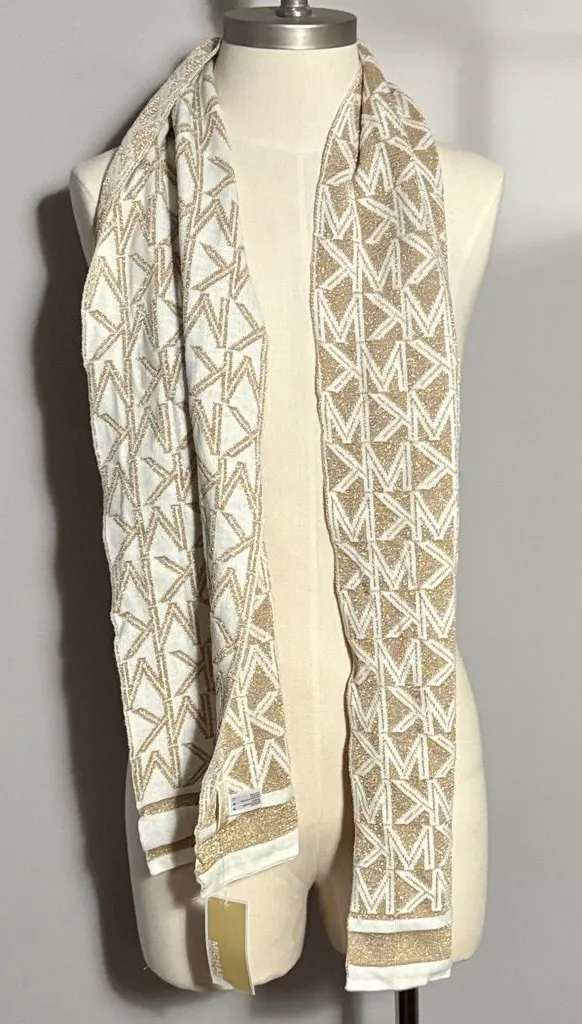 NEW Michael Kors Cream Metallic Gold Scarf NWT