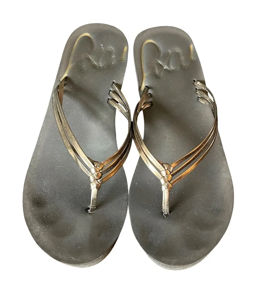 Roxy Wedge Flip Flops Women Size 8 Bronze Brown Summer Beach Platform Sandals