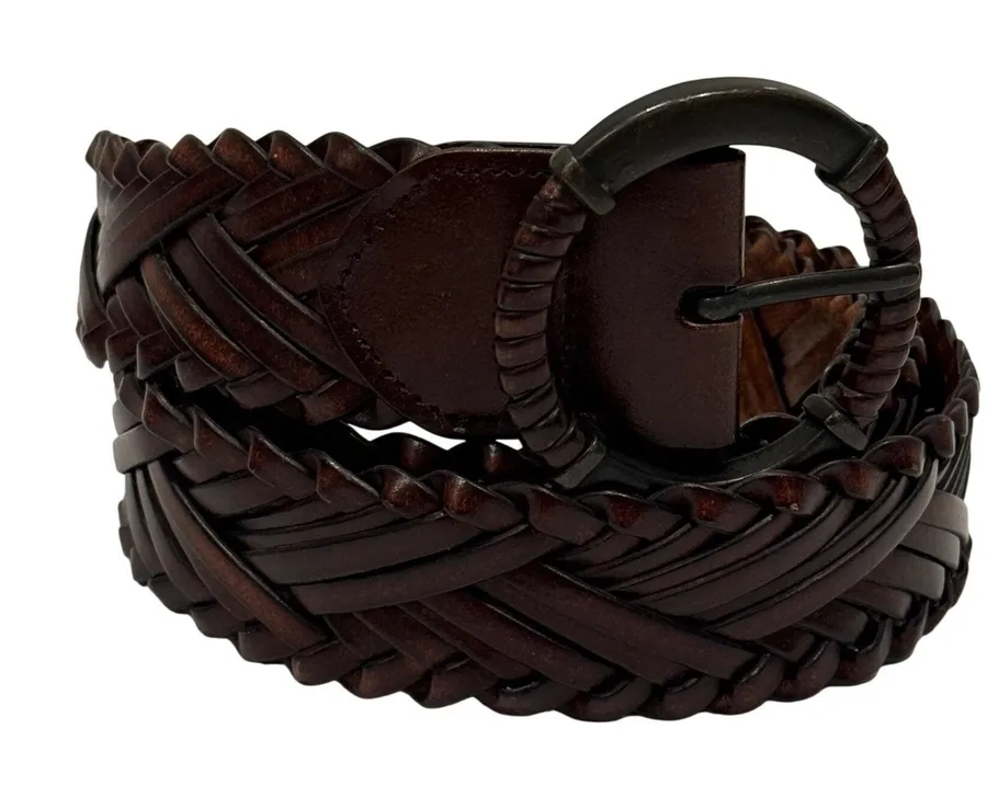 Braided Leather Belt Circle Buckle Women's 2X Dark Brown Woven Boho Western 49"