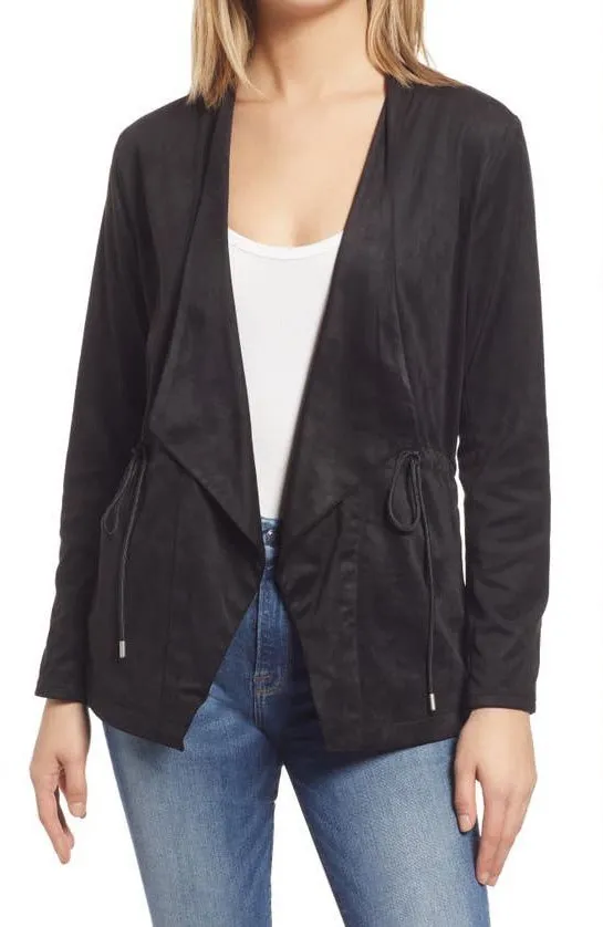 Blank NYC Domino Vegan Suede Draped Moto Style Jacket