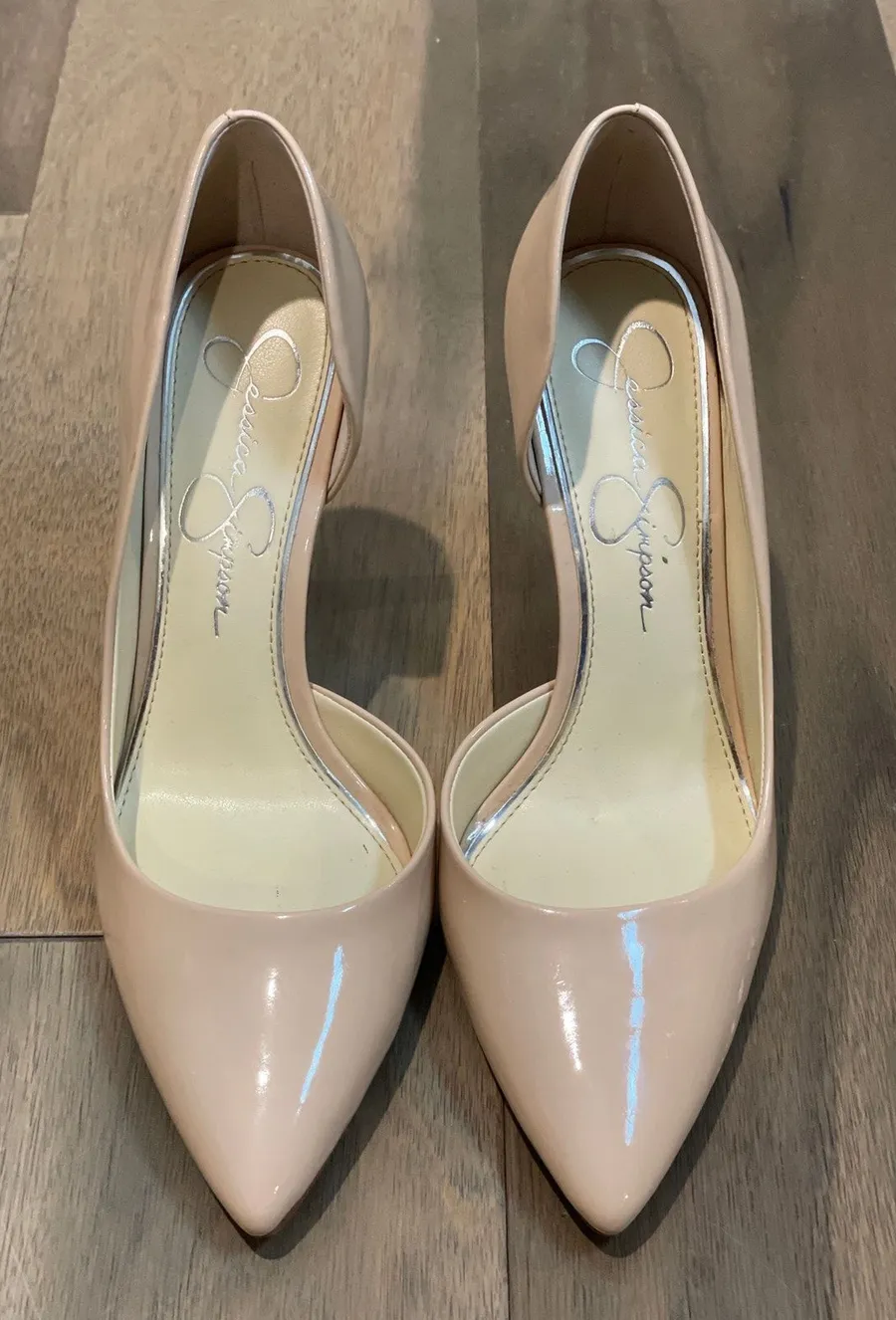 Jessica Simpson Beige Patent Leather Pointed Toe Pumps Size 8.5