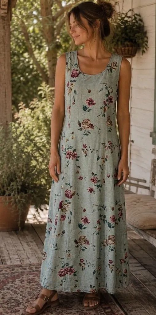 VINTAGE 90s Floral Maxi Dress Green Size 18