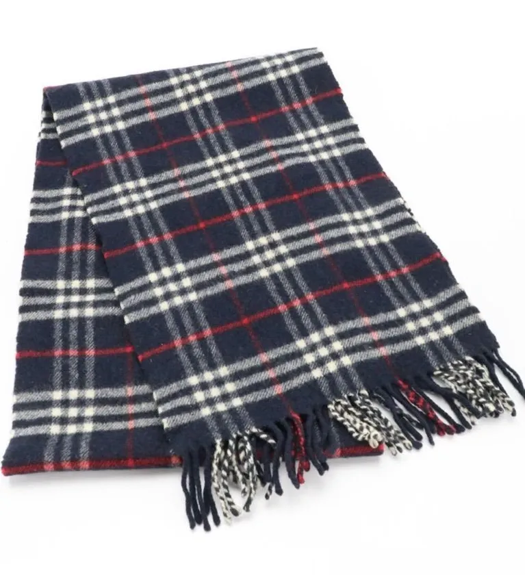 VINTAGE BURBERRY HOUSE CHECK BLUE, RED & WHITE LAMBSWOOL PLAID SCARF
