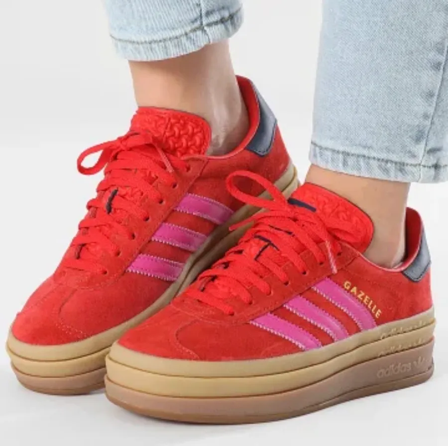 adidas Gazelle Women’s Bold Red Suede Sneakers with Gum Sole. Size 9. MSRP $120