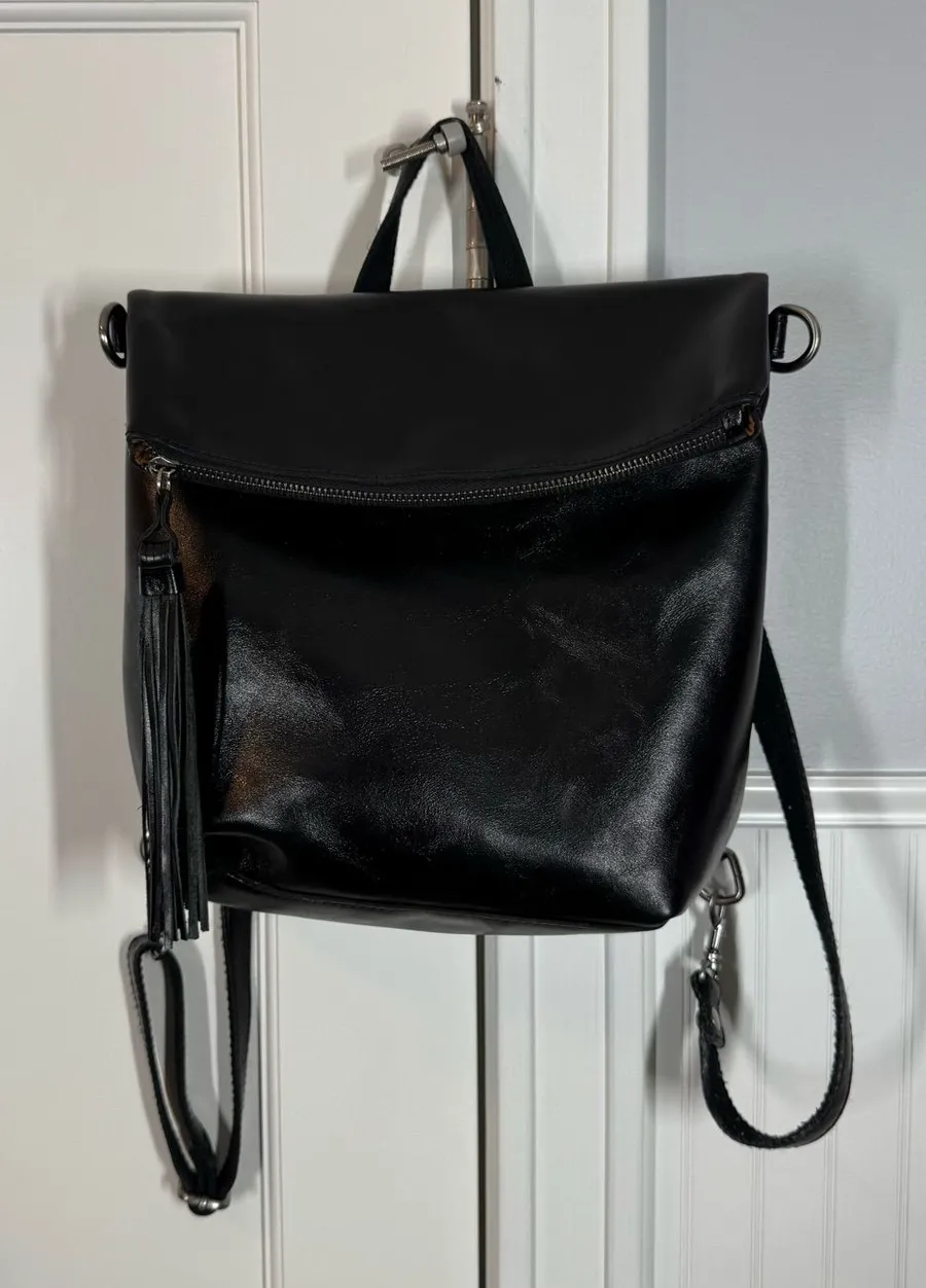 Patricia Nash Luzille Heritage Black Leather Backpack Convertible Tote
