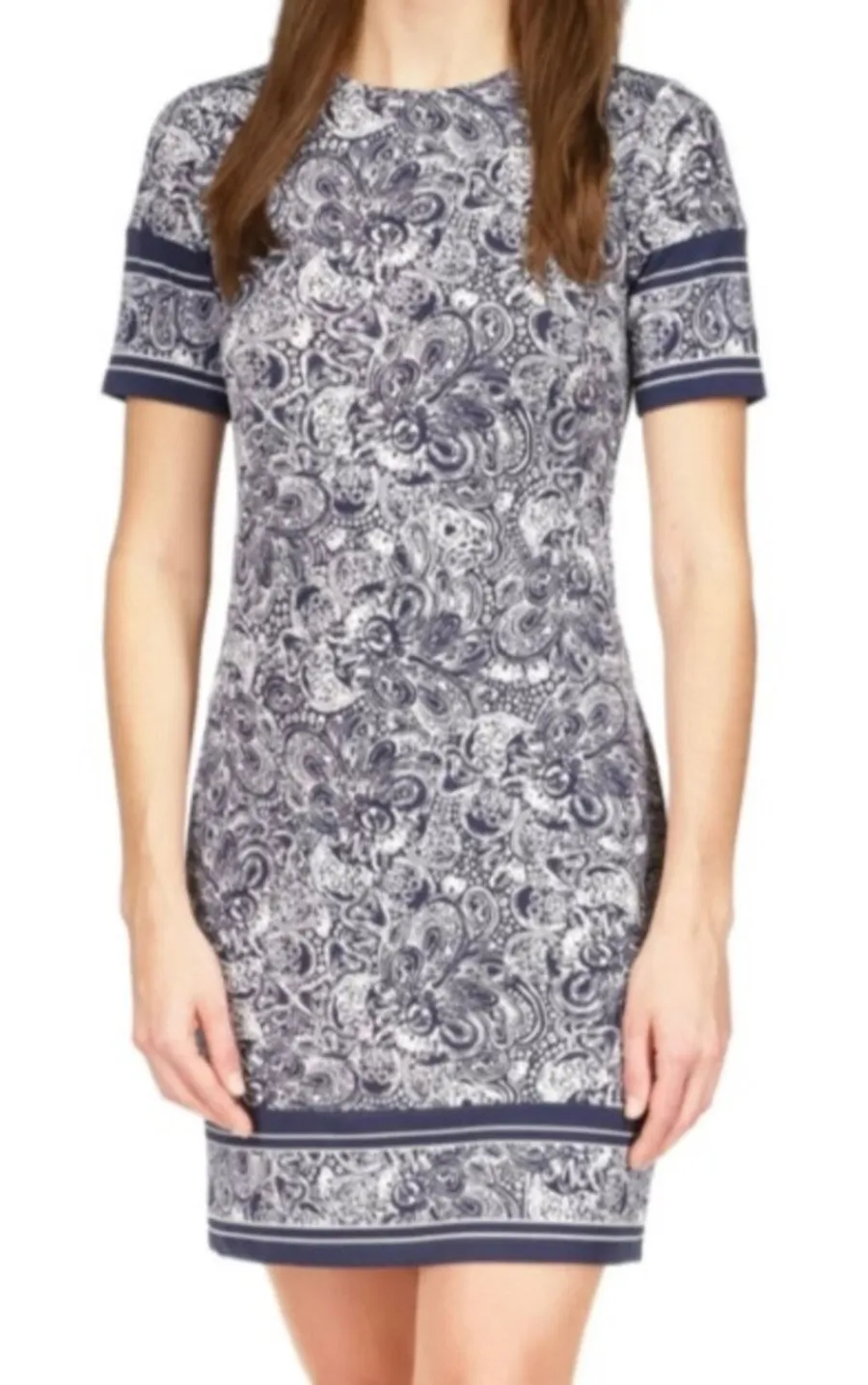 Michael Kors Paisley Print Casual Light Blue T-shirt Dress Women's Size S NWT