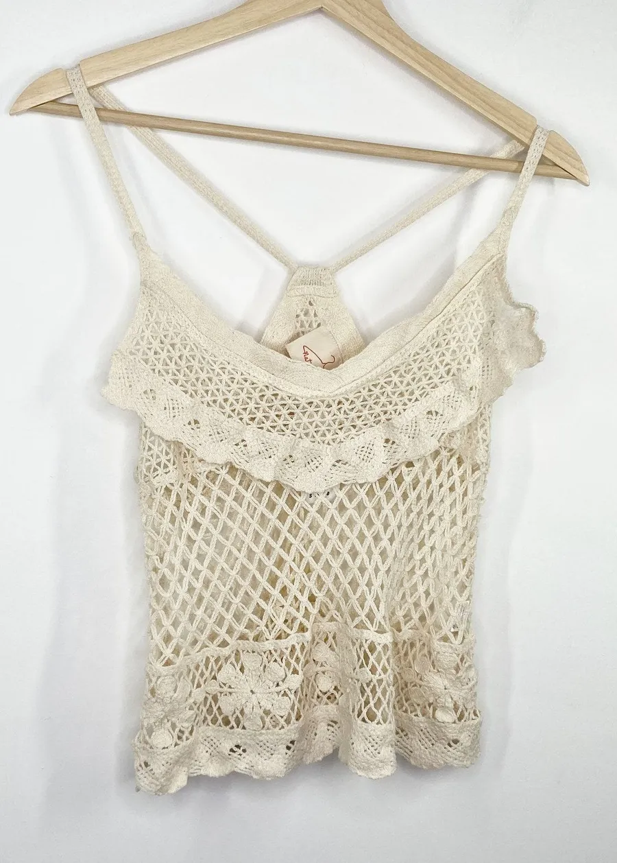 Nature Rose Womens Crochet Tank Top Sz M Boho Festival Indie Hippie Ruffle