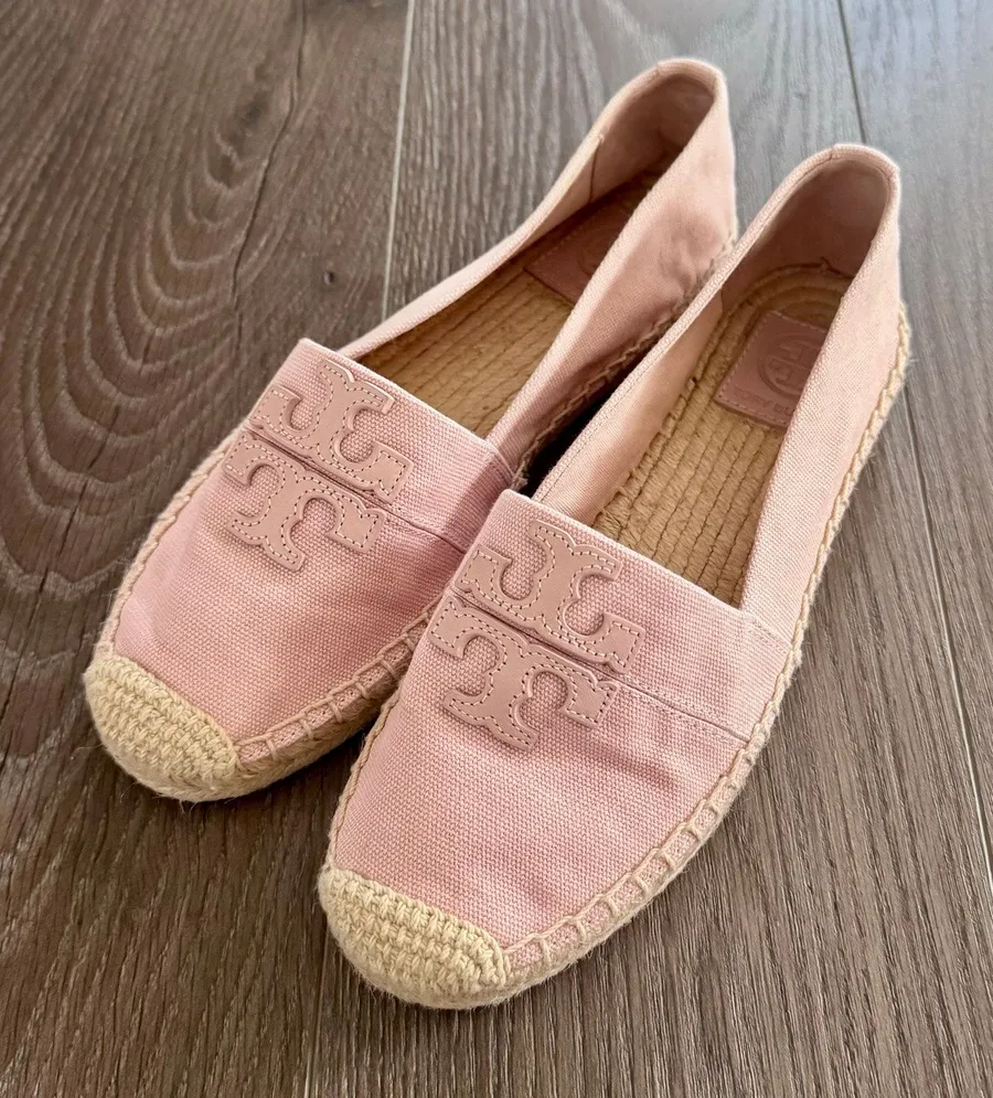 Tory Burch Weston Espadrilles Canvas Flat Seashell Pink Resort Summer Women Sz 7