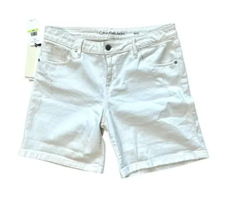 Calvin Klein Distressed Mid Rise White Denim Shorts 30 NEW 8" Inseam